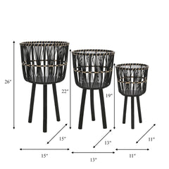 S/3 BAMBOO PLANTERS 11/13/15", BLACK