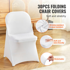 White Stretch Spandex Chair Covers - 30 PCS, Folding Kitchen Chairs Cover, Universal Washable Slipcovers Protector, Removable Chair Seat Covers, for Wedding Party Dining Room Banquet Event