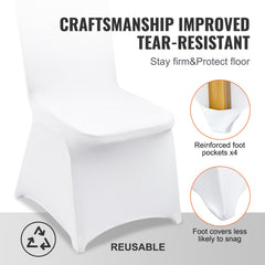 Stretch Spandex Folding Chair Covers, Universal Fitted Chair Cover, Removable Washable Protective Slipcovers, for Wedding, Holiday, Banquet, Party, Celebration, Dining (100PCS White)