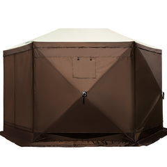 Camping Gazebo Screen Tent, 12*12ft, 6 Sided Pop-up Canopy Shelter Tent with Mesh Windows, Portable Carry Bag, Stakes, Large Shade Tents for Outdoor Camping, Lawn and Backyard, Brown/Beige