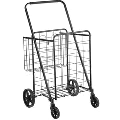 Folding Shopping Cart, Jumbo Grocery Cart with Double Baskets, 360° Swivel Wheels, Heavy Duty Utility Cart, 110 LBS Large Capacity Utility Cart for Laundry, Shopping, Grocery, Luggage