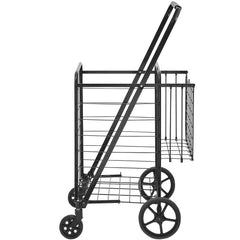 Folding Shopping Cart, Jumbo Grocery Cart with Double Baskets, 360° Swivel Wheels, Heavy Duty Utility Cart, 110 LBS Large Capacity Utility Cart for Laundry, Shopping, Grocery, Luggage