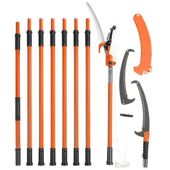 Manual Pole Saw, 7.3-27 ft Extendable Tree Pruner, Sharp Steel Blade and Scissors High Branches Trimming, Branch Trimmer with Lightweight 8 Fiberglass Handles, for Pruning Palms and Shrubs