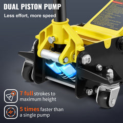 Floor Jack, 3 Ton Low Profile Floor Jack, Heavy-duty Steel Racing Floor Jack with Dual Pistons Quick Lift Pump, Floor Jack Lifting Range 3.35"-19.69"