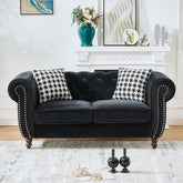 67"Chesterfield velvet upholstery fabric Sofa with Roll Armrest & Nailhead,Upholstered Mid Century Modern Couch,2 Seater Couch for Living Room, Office, Apartment, Black