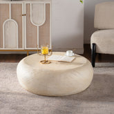 MgO Mid-Century Round Centre Coffee Table Vintage Faux Stone Sofa Pre-Modern Coffee Tables Beige Coffee Table for Living Room Office Apartment