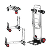 Aluminum Folding Hand Truck, 2 in 1 Design 400 lbs Capacity, Heavy Duty Industrial Collapsible cart, Dolly Cart with Rubber Wheels for Transport and Moving in Warehouse, Supermarket, Garden
