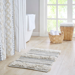 Woven Texture Stripe Bath Rug Grey 20x32"