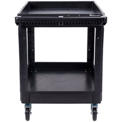 Utility Service Cart, 2 Shelf 550LBS Heavy Duty Plastic Rolling Utility Cart with 360° Swivel Wheels (2 with Brakes), Large Lipped Shelf, Ergonomic Storage Handle for Warehouse/Garage/Cleaning