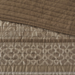 6 Piece Jacquard Quilt Set with Throw Pillows Brown/Gold King/Cal King
