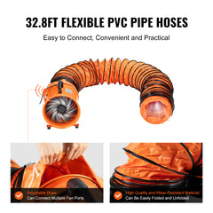 Portable Ventilator, 12 inch Heavy Duty Cylinder Fan with 33ft Duct Hose, 585W Strong Shop Exhaust Blower 3198CFM, Industrial Utility Blower for Sucking Dust, Smoke, Smoke Home/Workplace
