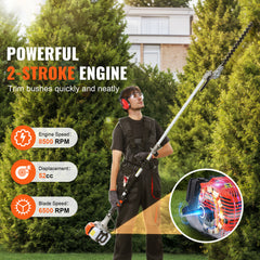 52CC 6-in-1 Multi-Functional Trimming Tools, Gas Hedge Trimmer, Weed Eater, String Trimmer, Brush Cutter, Edger, Pole Saw Chainsaw Pruner with Extension Pole