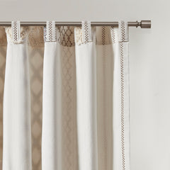 Cotton Printed Curtain Panel with Chenille Stripe and Lining Ivory 50x95 inch