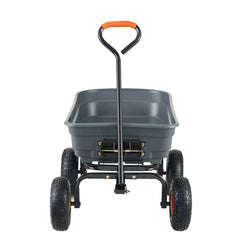 Dump Cart, Poly Garden Dump Cart with Easy to Assemble Steel Frame, Dump Wagon with 2-in-1 Convertible Handle, Utility Wheelbarrow 600 lbs Capacity, 10 inch Tires