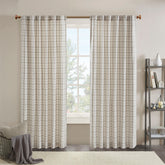 Plaid Rod Pocket and Back Tab Curtain Panel with Fleece Lining Natural 50x95"