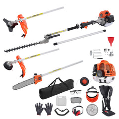43CC 6-in-1 Multi-Functional Trimming Tools, Gas Hedge Trimmer, Weed Eater, String Trimmer, Brush Cutter, Edger, Pole Saw Chainsaw Pruner with Extension Pole