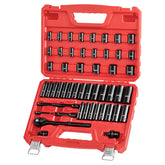 3/8 in Drive Impact Socket Set, 50 Piece, 6 Point Deep & Shallow Impact Sockets, SAE (5/16 in to 3/4 in) and Metric (8 to 22 mm) Sizes with 3 in & 6 in Extension Bars, Cr-V Steel, Carrying Case