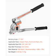 3 in 1 Lever Pipe Tube Bender for 1/4", 3/8", 1/2" O.D. 0-180° Bending