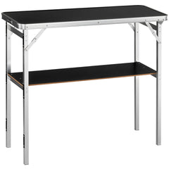 Folding Portable Bar Table, Tradeshow Podium Table for Indoor, Outdoor, Party, Picnic, Exhibition, Includes Carrying Case, Storage Shelf and Black Skirt, 38.39" x 15.16" x 34.25"