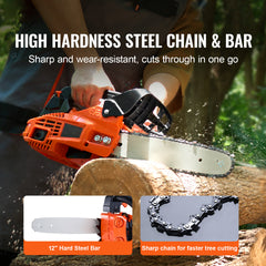 25.4CC 12" Gasoline Chainsaw Powered Wood Cutting Engine Gas Chain Saw