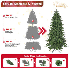 6ft Artificial Christmas Tree, 1168 Branch Tips, Full Lush Hinged Pine with PE+PVC Mixed Needles, Easy Assembly Holiday Tree with Sturdy Metal Stand for Indoor Christmas Decoration