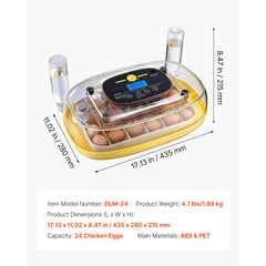 24 Egg Incubator, Automatic Egg Turner with LED Candler, Temperature & Humidity Control, 360° View Clear Window, Auto Water Refill, Poultry Eggs Incubators for Hatching Chicks Ducks Goose Quail