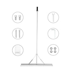 Landscape Rake, 36" Head Aluminum Landscape Rake, Lake Weed Rake with 75" Long Handle, for Loosening Soil, Lawn Care, Weeding Lake, Garden, Pond