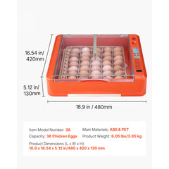 36 Egg Incubator, Automatic Egg Turner with LED Candler & Water Tray, Temperature & Humidity Control, 360° View Clear Window, Poultry Eggs Incubators for Hatching Chicks Ducks Goose Quails
