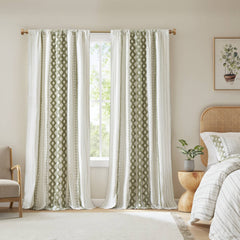 1 PCS 50x84" Cotton Printed Curtain Panel with Chenille Stripe and Lining Green