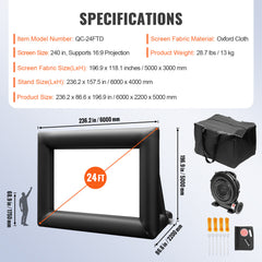 Inflatable Movie Screen 24FT Inflatable Projector Screen for outside with 360W Air Blower Inflatable Screen Oxford Fabric Material Blow Up Screen for Outdoor Movie Supports Front/Rear Projection