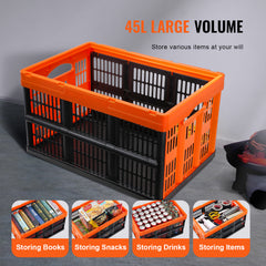 Plastic Collapsible Storage Basket, 45L 3 Packs, Folding Stackable Storage Containers/Bins with Handles, Large Heavy Duty Containers for Clothes, Toys, Books, Snack, Shoes and Grocery Organizing