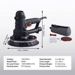 Drywall Sander 800W Brush Motor 1200-2300RPM Variable Speed & Auto Vacuum