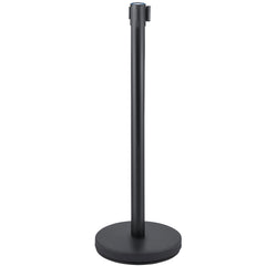 Crowd Control Stanchion, Set of 6 Pieces Stanchion Set, Stanchion Set with 6.6 ft/2 m Black Retractable Belt, Black Crowd Control Barrier w/Concrete and Metal Base - Easy Connect Assembly