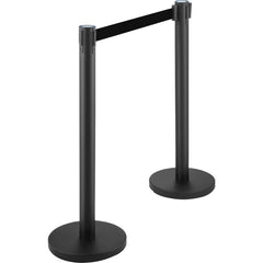 Crowd Control Stanchion, Set of 6 Pieces Stanchion Set, Stanchion Set with 6.6 ft/2 m Black Retractable Belt, Black Crowd Control Barrier w/Concrete and Metal Base - Easy Connect Assembly