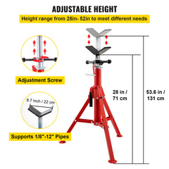 V Head Pipe Stand 1/8"-12" Capacity,Adjustable Height 28"-52,Pipe Jack Stands 2500 lb. Load Capacity,Portable Folding Pipe Stands, Carbon Steel Body More Durable