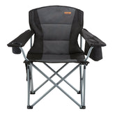 Camping Folding Chair for Adults, Portable Heavy Duty Outdoor Quad Lumbar Back Padded Arm Chairs with Side Pockets, Cup Holder and Cooler Bag for Beach, Lawn, Picnic, Fishing, Backpacking, Black