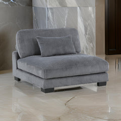Rix 45 inch Modular Armless Chair, Gray Corduroy Fabric, Black Wood Legs