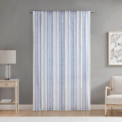 Poly Printed Curtain Panel with Tufted Stripe and Lining White/Navy 50x84"