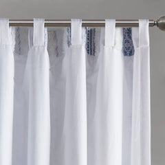 Poly Printed Curtain Panel with Tufted Stripe and Lining White/Navy 50x84"