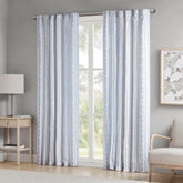 Poly Printed Curtain Panel with Tufted Stripe and Lining White/Navy 50x84"