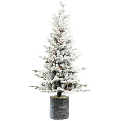 2FT Flocked Christmas Tree with Pot Base, 30 Warm White LED Lights, 189 Tips, PE+PVC Branches with 3 Pine Cones – Small Prelit Holiday Tree for Tabletop, Entryway, or Home Decor