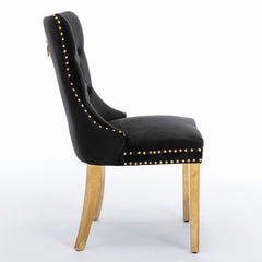 A&A Furniture,Nikki Collection Modern, High-end Tufted Solid Wood Contemporary Velvet Upholstered Dining Chair with Golden Stainless Steel Plating Legs,Nailhead Trim,Set of 2,Black and Gold, SW1601BK