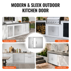 BBQ Access Door, 31W x 24H Inch Double Outdoor Kitchen Door, Stainless Steel Flush Mount Door, Double Wall Vertical Door with Handles and Hooks, for BBQ Island, Grilling Station, Outside Cabinet