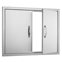 BBQ Access Door, 31W x 24H Inch Double Outdoor Kitchen Door, Stainless Steel Flush Mount Door, Double Wall Vertical Door with Handles and Hooks, for BBQ Island, Grilling Station, Outside Cabinet