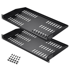 2PCS 1U Server Rack Shelf 10"/254 mm Depth Vented Rack Mount Shelf Tray