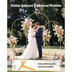 Arch Backdrop Stand, Set of 3, 7.2/6.6/6 ft, Stable Structure, Easy Assembly, Gold Metal Arch Backdrop Stand for Wedding, Birthday Party, Graduation, Holiday Celebration, and Ceremony Decoration