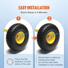 Solid PU Run-Flat Tire Wheel, 10", 2-Pack, 400 lbs Dynamic Load, 450 lbs Static Load, Flat Free Tubeless Tires and Wheels for Hand Truck, Utility Cart, Dollies, Garden Trailers, Various Carts