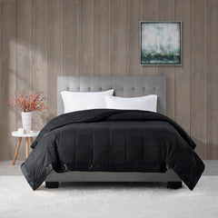 Lightweight Down Alternative Blanket with Satin Trim Black Full/Queen