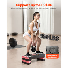 Aerobic Exercise Step Platform Height Adjustable Workout Stepper 4 Riser Red