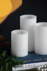 Set of 3 White LED Candles with Remote Timer, L:D3X6" M:D3X5" S:D3X4"